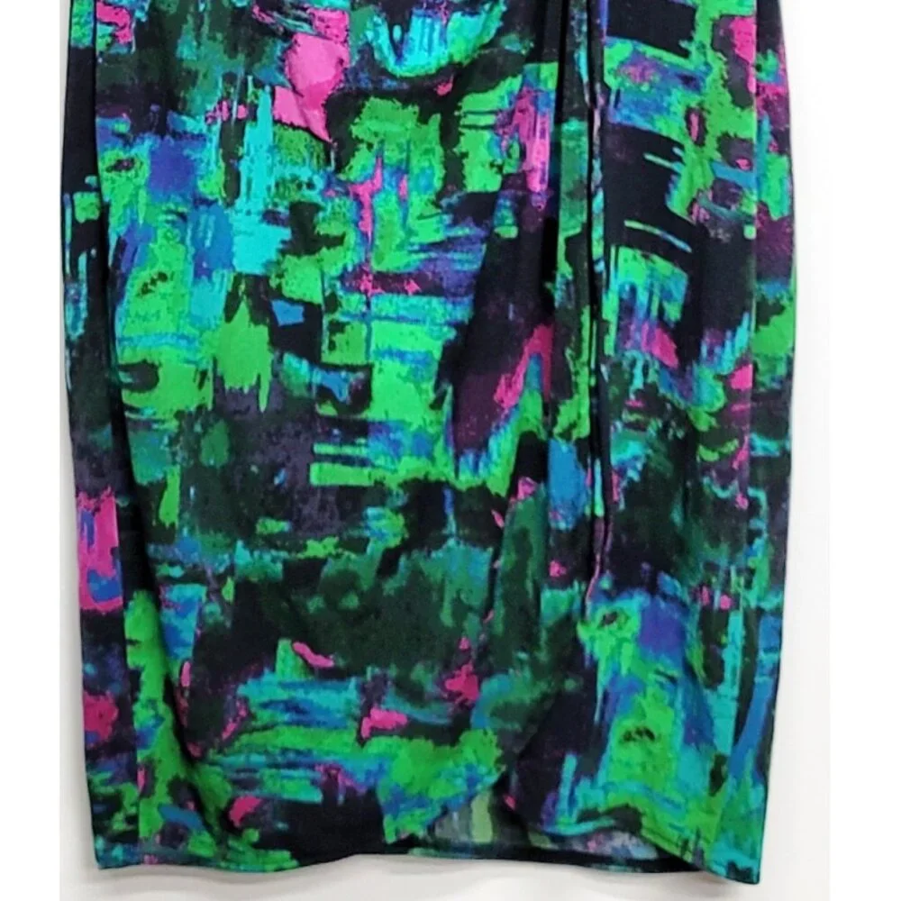 London Times Vibrant Abstract V-Neck Ruched Dress 8
